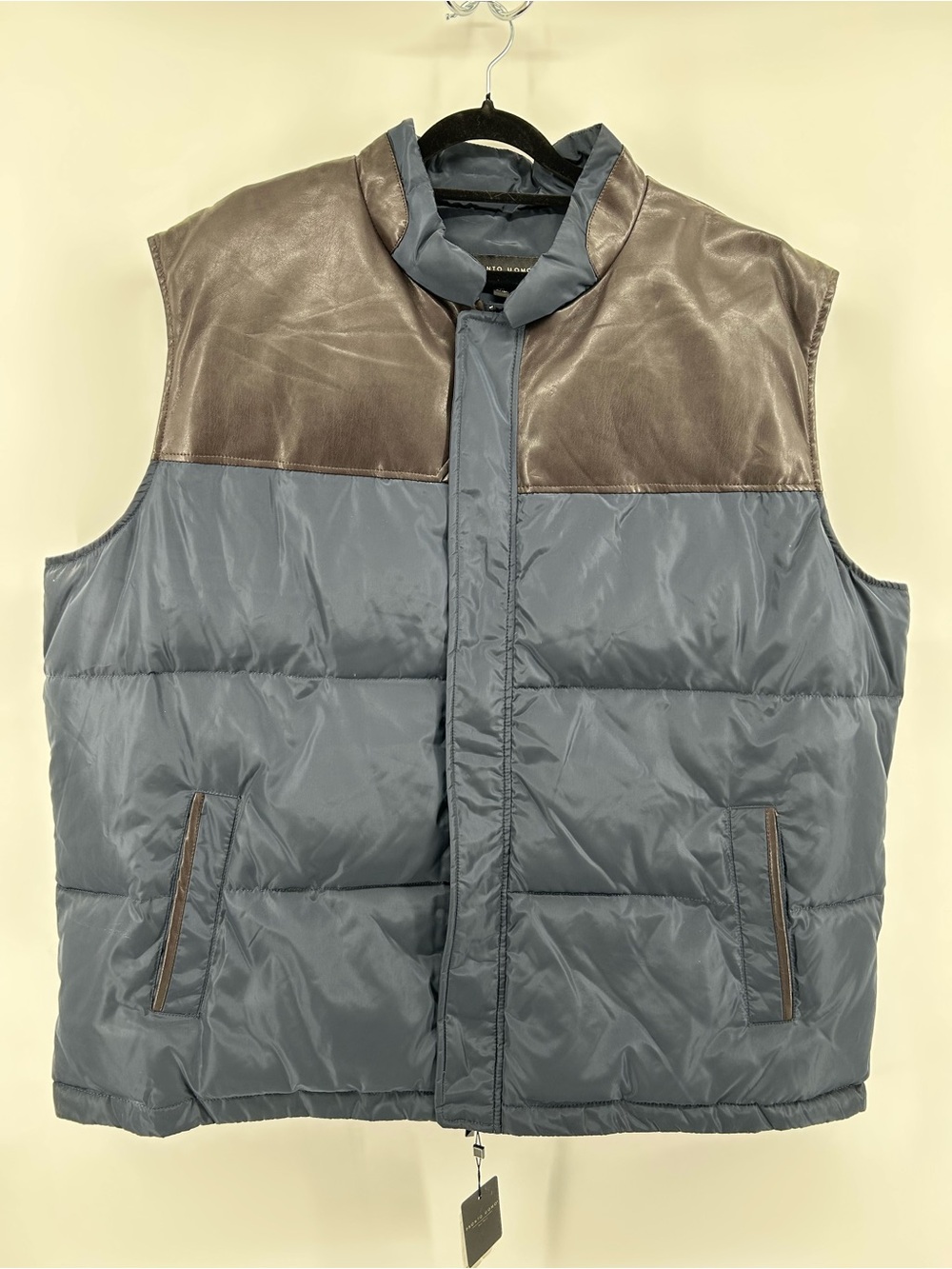 Pronto Uomo Navy and Brown Puffer Vest NWT